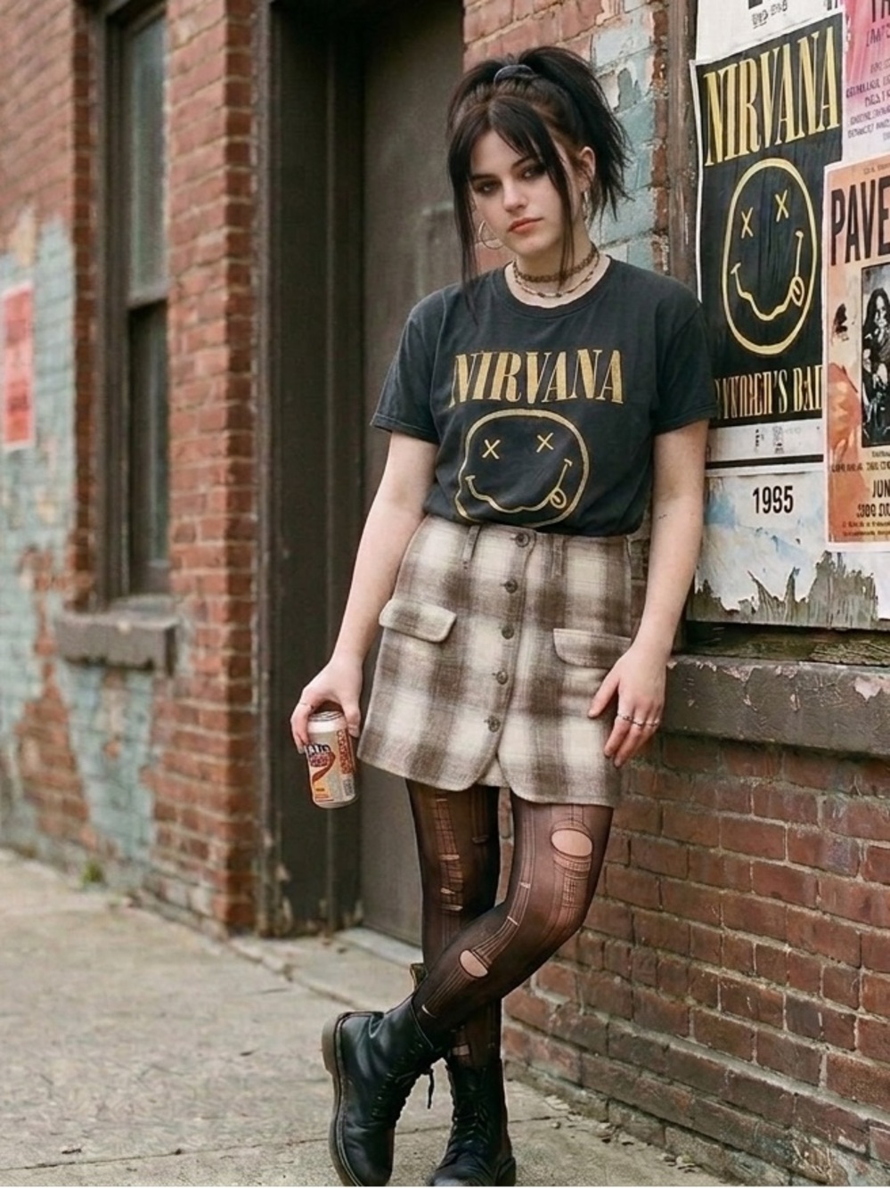 Vintage 90s Wool Blend Brown Plaid Button Front Skirt Size 10 Fall Skirt